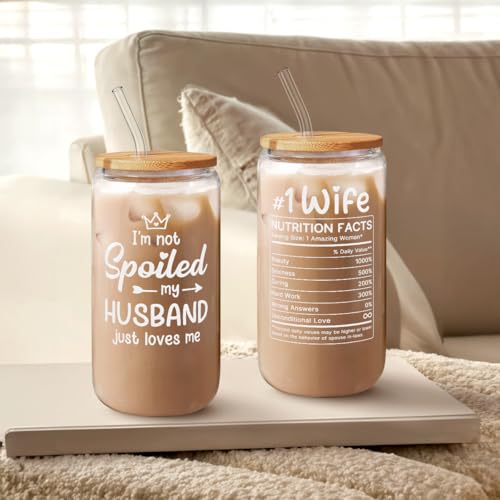 Wife 16 Oz Can Glass Tumbler with Bamboo Lid and Straw