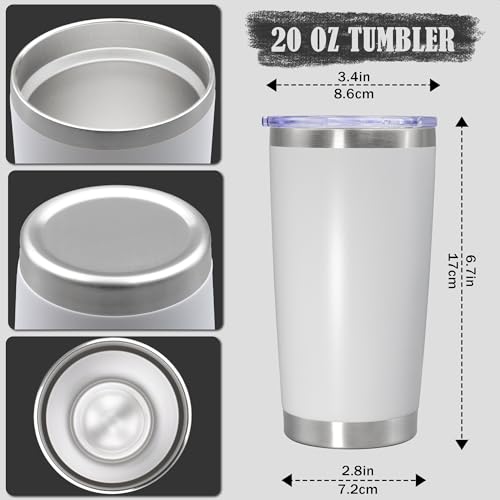 20oz Tumbler Insulated Coffee Tumblers with Lid Stainless Steel White 8P (8 Count)