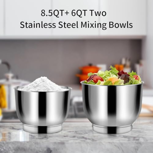 Stand Mixer 8.5QT+ 6QT Two Stainless Steel Bowls Electric Food Mixer Black