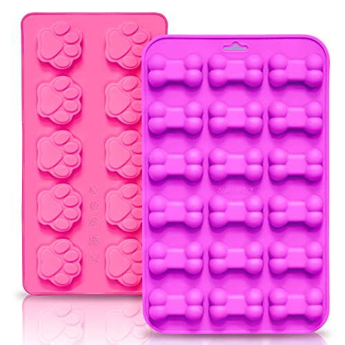 Reusable Silicone Molds with Puppy Dog Paw and Bone Shaped (2 Count)