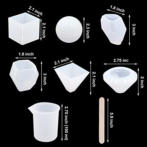 18Pcs DIY Silicone Resin Casting Molds Tools Set Includes 6 Resin Casting Molds Large Clear Silicone Molds 2 Measurement Cup 10 Wood Sticks for DIY Home Decoration
