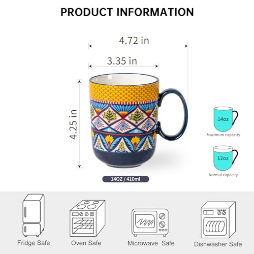 Boho Ceramic Coffee Mugs Set of 6