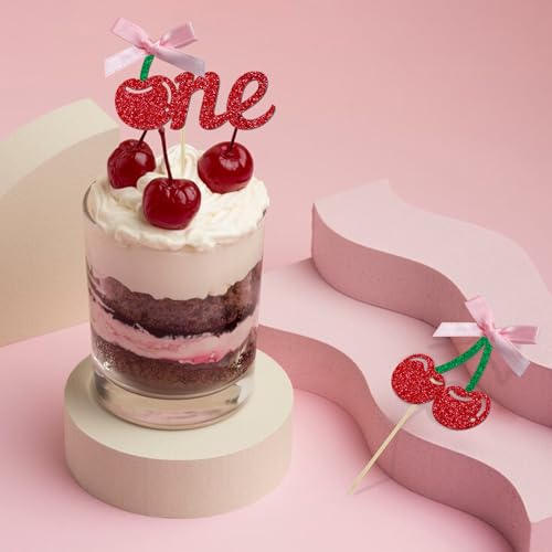24 Pack Cherry 1st Birthday Cupcake Toppers (24 Count)