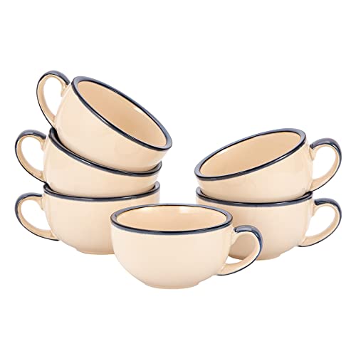 Set of 6 Cups Vintage Design 12 oz Professional Barista Ceramic Latte Art Cappuccino Cups Set (6 Count)