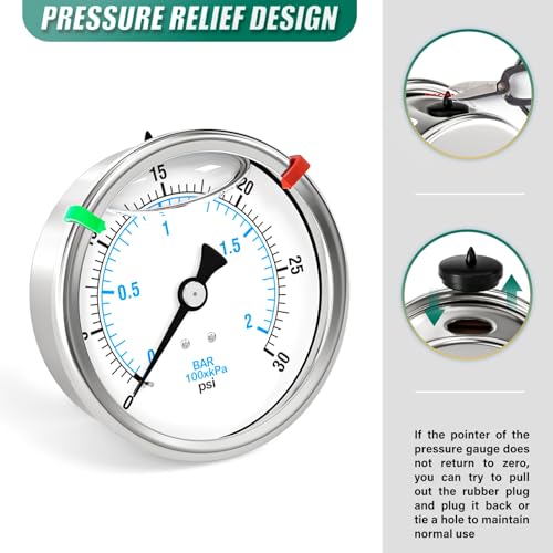 0 30PSI Stainless Steel Liquid Filled Pressure Gauge