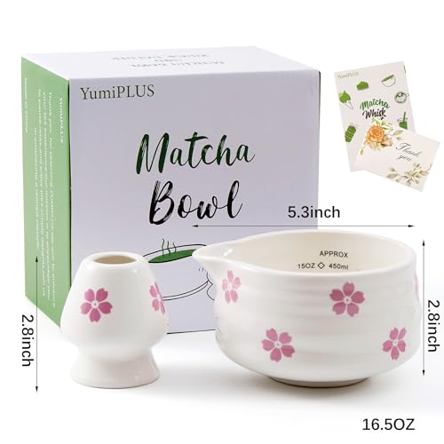 Ceramic Matcha Bowl with Bamboo Whisk Holder