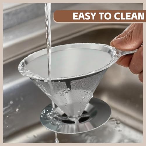 Pour Over Coffee Dripper Stainless Steel Coffee Filter Metal Cone Filter Extra Fine Wire Mesh Reusable Coffee Filter Coffee Maker (2 Count)