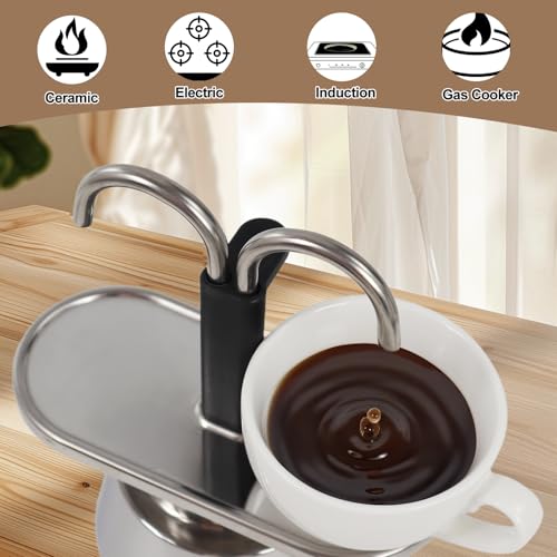 Uncoated 2 Cup Dual Pipe Moka Pot 304 Thickened Stainless Steel