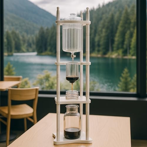 Cold Brew Drip Tower Iced Coffee Maker Glass Wooden Stand 25 Cups white (25 Count)
