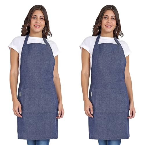 Chef Aprons Recycled Cotton Kitchen Apron with an Adjustable Neck with Long Ties (2 Count)