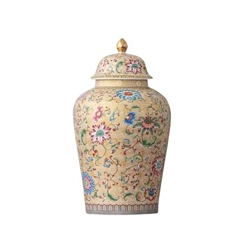 12in flower Ginger Jar with Lid Chinese Decorative brown Ceramic