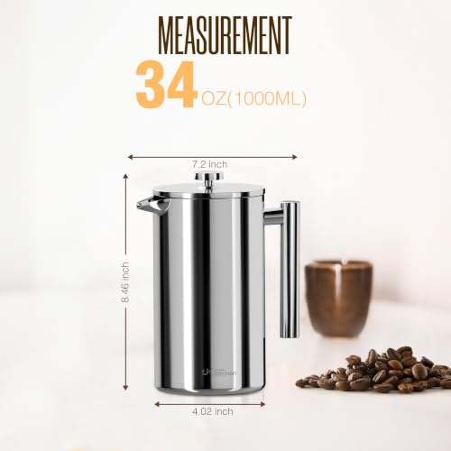304 Grade Stainless Steel French Press 34 Oz