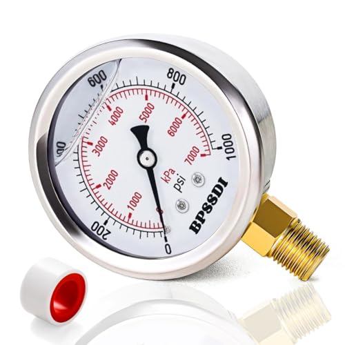0 1000 Psi Glycerin Liquid Filled Hydraulic Pressure Gauge