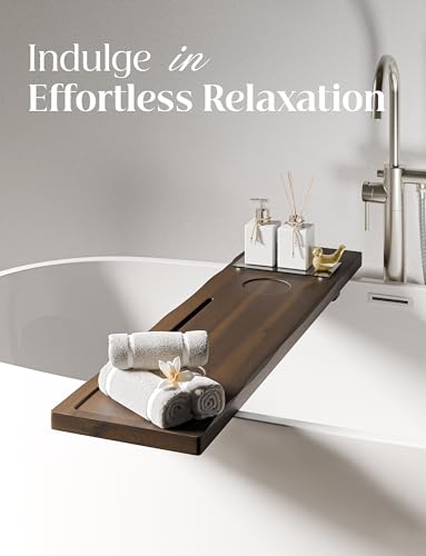 39"L Wooden Bathtub Tray with Adjustable Legs and Essentials Holders