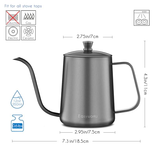 Gage Gooseneck Pour Over Coffee Kettle 12 oz Stainless Steel Hand Drip Coffee Pot With Long Narrow Spout