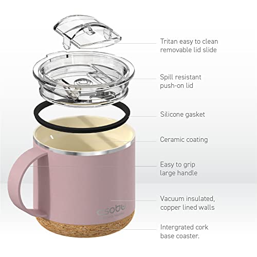 Infinite Stainless Steel Insulated Coffee Mug with Inner Ceramic Coating and Cork Coaster 16 Ounce