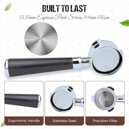 54mm Bottomless Portafilter for Breville Espresso Machines with 18g Filter Basket & 53.35mm Espresso Puck Screen