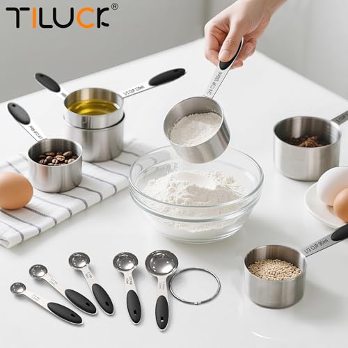 Stainless Steel Measuring Cups and Spoons Set with Silicone Handle