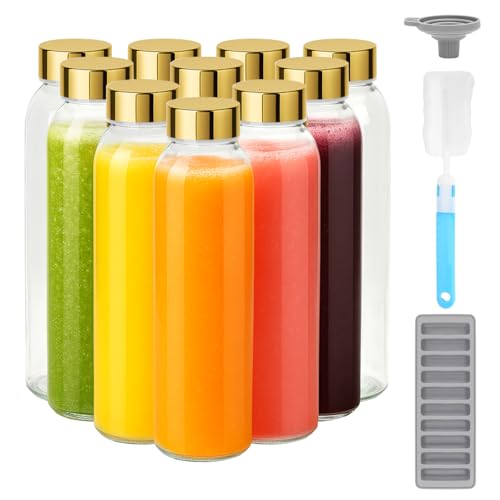 18 oz Glass Juice Bottles with Gold Lids (10 Count)