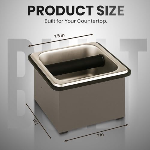 Stainless Steel Espresso Knock Box with Rubber Bar 6x5.5x4in