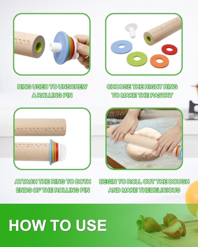 16.7" Rolling Pin with Thickness Rings for Cookies