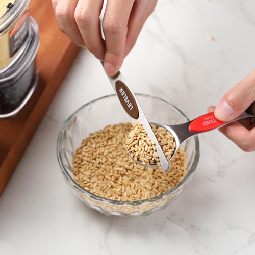 Magnetic Measuring Cups and Spoons Set of 17 Stainless Steel Measuring Cups & Double Sided Magnetic Measuring Spoons with 1 Leveler for Dry and Liquid Ingredients (17 Count)