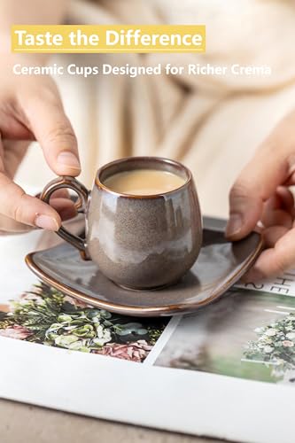 3oz Coffee Espresso Cups with Saucers Set of 6 (6 Count)