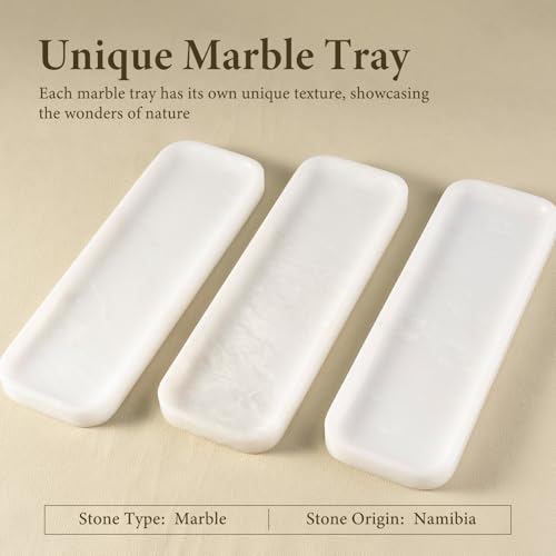 Marble Tray 12"x4" Marble Vanity Tray for Bathroom Kitchen Countertop Sink