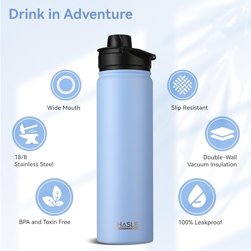 Insulated Water Bottle 22 oz Double Wall Stainless Steel Water Bottle Wide Mouth with Straw Lid & Spout Lid Keeps Cold or Hot