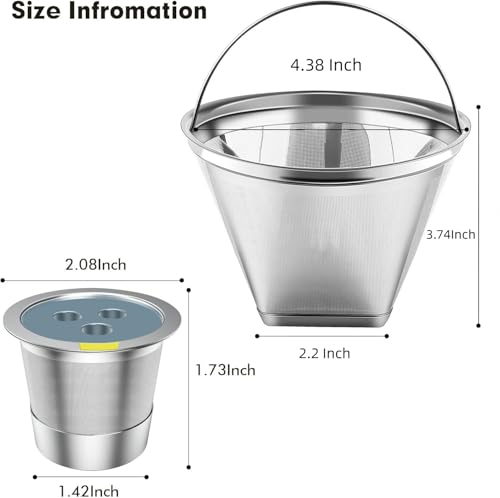 Stainless Steel Reusable Coffee Filter Compatible with Coffee Maker (2 Count)