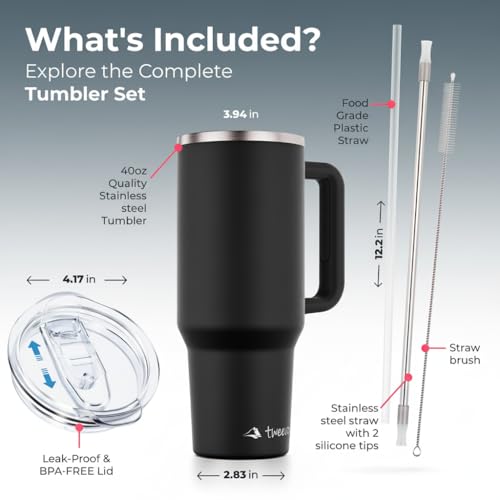 40 oz Tumbler With Handle and Straw Made of Stainless Steel