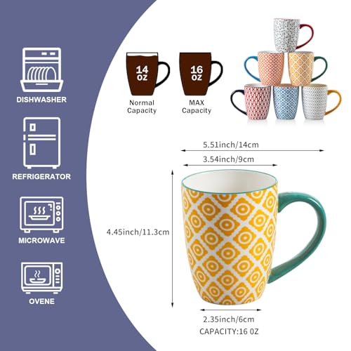 16 Oz Ceramic Coffee Mugs Set of 6 (6 Count)