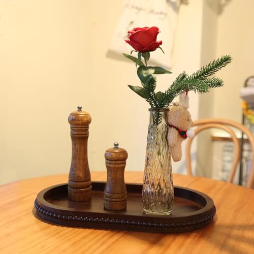 Oval Wood Decorative Tray with Wooden Beads