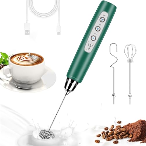 Milk Frother Wand Rechargeable Handheld Whisk Coffee 3 Speed Adjustable