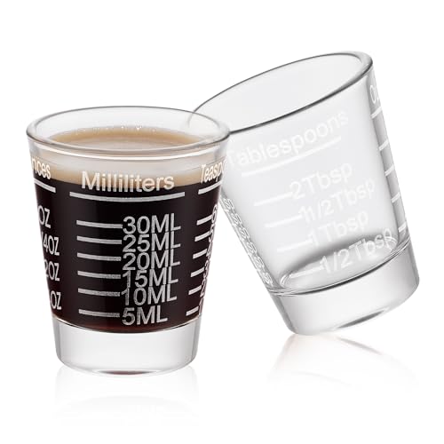 Ackers Shot Glasses Etching Scale Measuring Cup 2PACK Espresso Shot Glasses Liquid Heavy Glass 26 (2 Count (1 fl oz each))