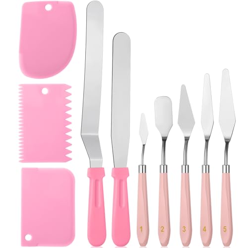 10 Pcs cake spatula set Decorating Kit Baking Supply Accessories Tools for Beginners and Pros Includes 2 Frosting Straight Angled Spatula 3 Icing Smoother Scrapers 5 Pieces Cream tools (10 Count)