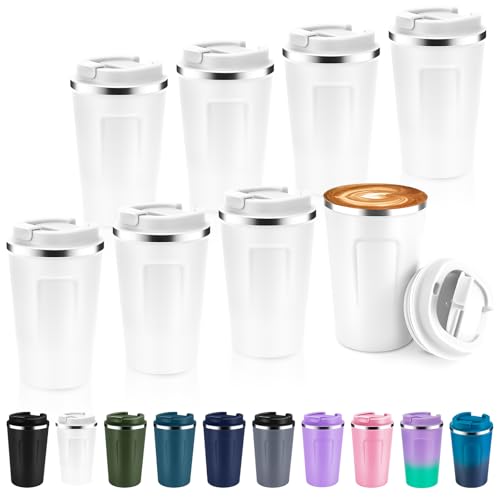 12 oz Double Wall Insulated Vacuum Travel Coffee Mug with Flip Lid Bulk 8 Pack (8 Count)