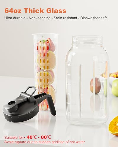 64oz (2quart) Mason Jar Pitcher, Glass Pitcher with Lid for Tea & Cold Brew