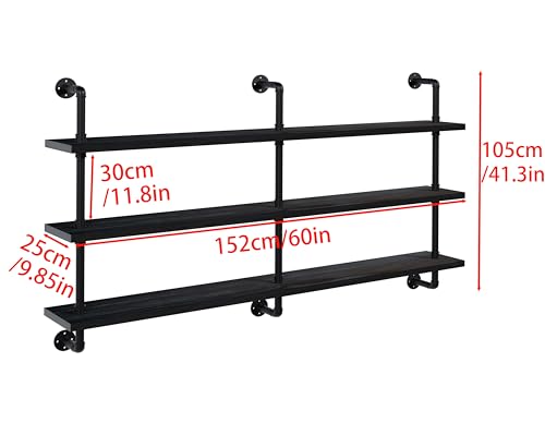 Industrial Pipe Shelving Rustic Black Pipe Wall Shelves Industrial Shelves with Wood Planks Floating Shelves 60 Inch Farmhouse Bathroom