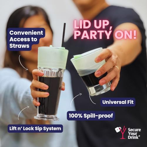 Drink Cover for Cups and Glasses. Multi Use Silicone Anti Spiking Drink Cover Protector With Lift Lock Sip System. Prevent Spiking. No Spill. Reusable and Straw Compatibility