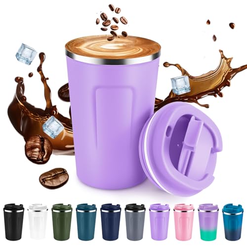 12 oz Double Wall Insulated Vacuum Travel Coffee Mug with Flip Lid