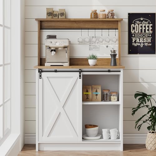 31" Farmhouse Coffee Bar Cabinet with Storage Hutch