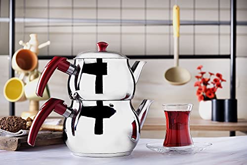 Turkish Teapot Set Stainless Steel Tea Maker for Stovetop (4 Count)