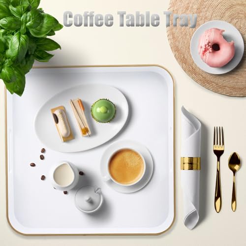 White Square Decorative Tray with Handles