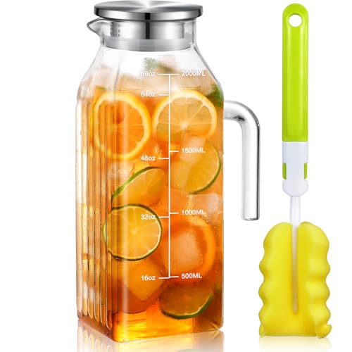 68oz Glass Pitcher with Lid and Handle for Fridge