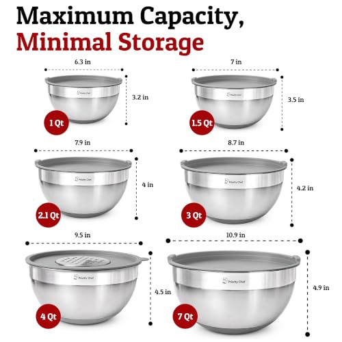 6Pc Stainless Steel Mixing Bowls with Lids Set