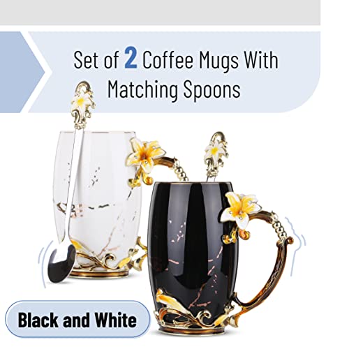 BTaT Floral Ceramic Mugs with Spoon (2 Count)