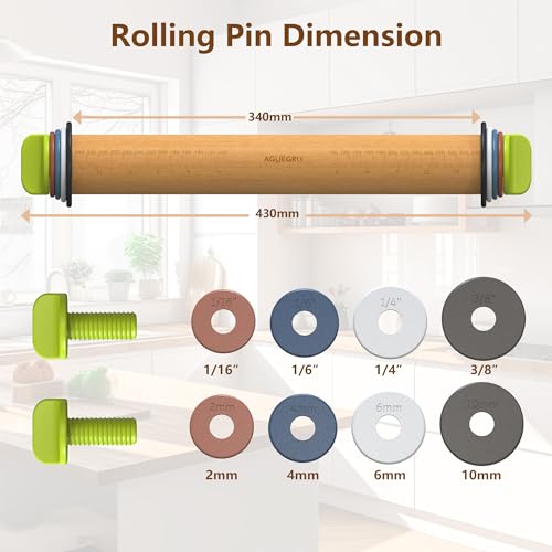 Rolling Pin with 4 Thickness Rings