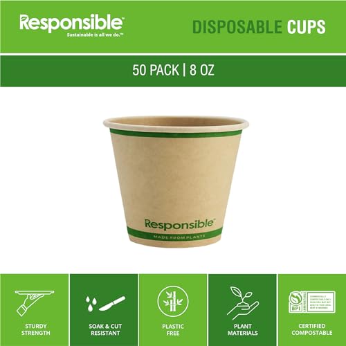 Certified Compostable 8 oz Paper Cups (50 Count)
