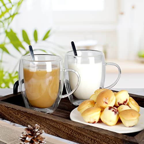 6 Pack Double Walled Coffee Cups Glasses Mug 12oz Borosilicate Glass (6 Count)